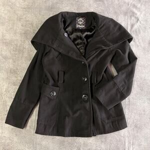 Y2k Dollhouse Wide Collar Black Peacoat